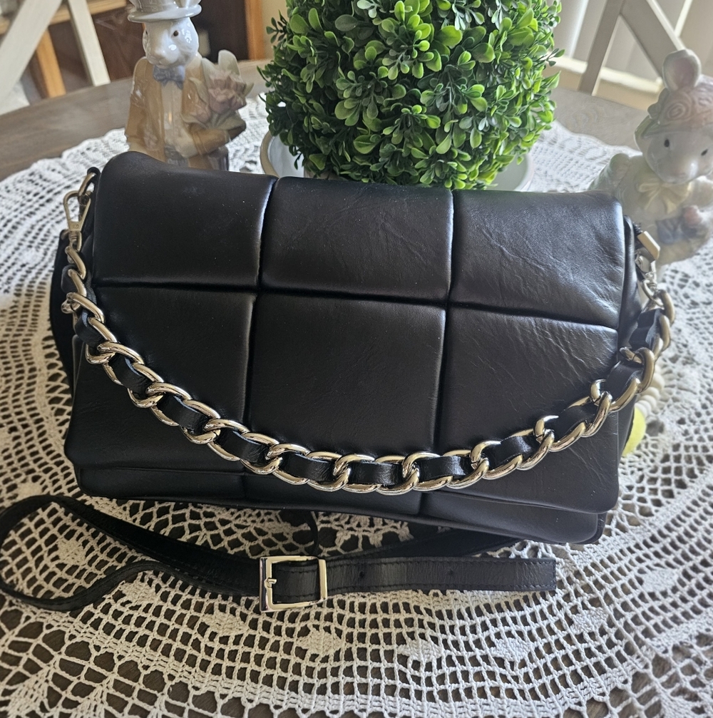 ISADORA Quilted Black Leather Flap Bag Made In Italy 🇮🇹